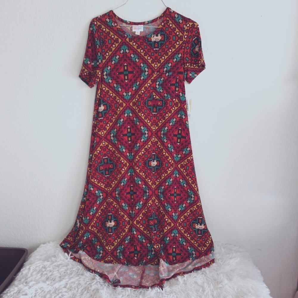 Lularoe Carly Elephant Boho Dress NEW XS Indie